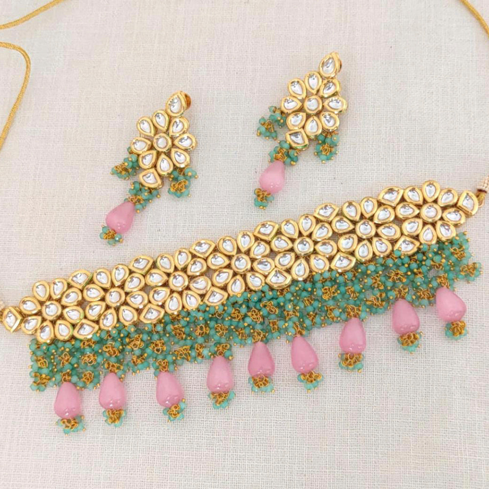 Pooja Bangles Gold Plated Kundan Stone & Beads Choker Necklace Set