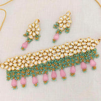 Pooja Bangles Gold Plated Kundan Stone & Beads Choker Necklace Set