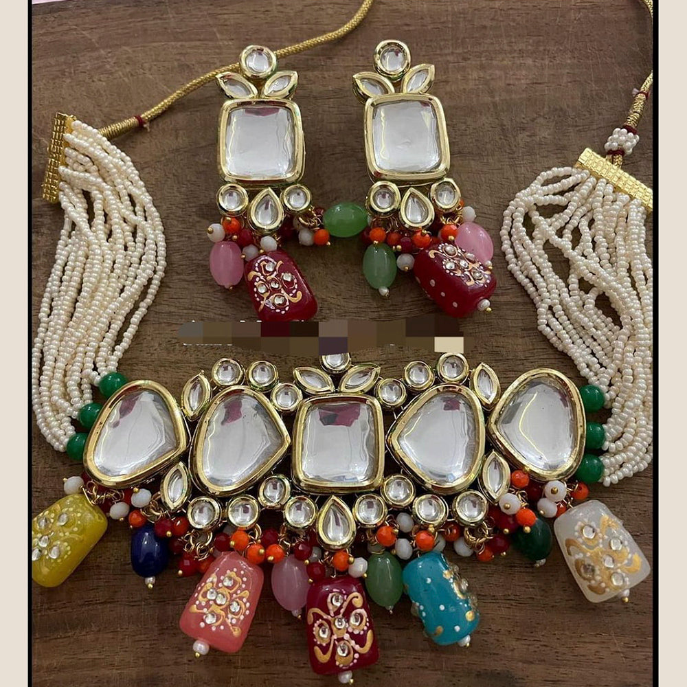 Pooja Bangles Gold Plated Kundan Stone & Beads Choker Necklace Set