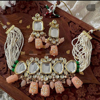 Pooja Bangles Gold Plated Kundan Stone & Beads Choker Necklace Set