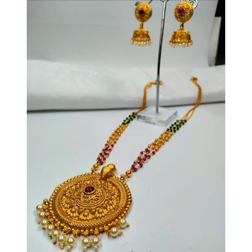 Pooja Bangles Gold Plated Pota Stone Long Necklace Set