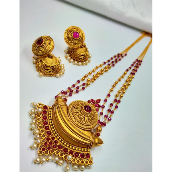 Pooja Bangles Gold Plated Pota Stone Long Necklace Set