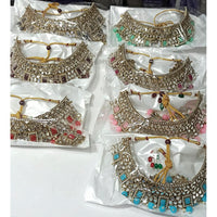 Pooja Bangles Gold Plated Mirror & Beads Choker Necklace Set