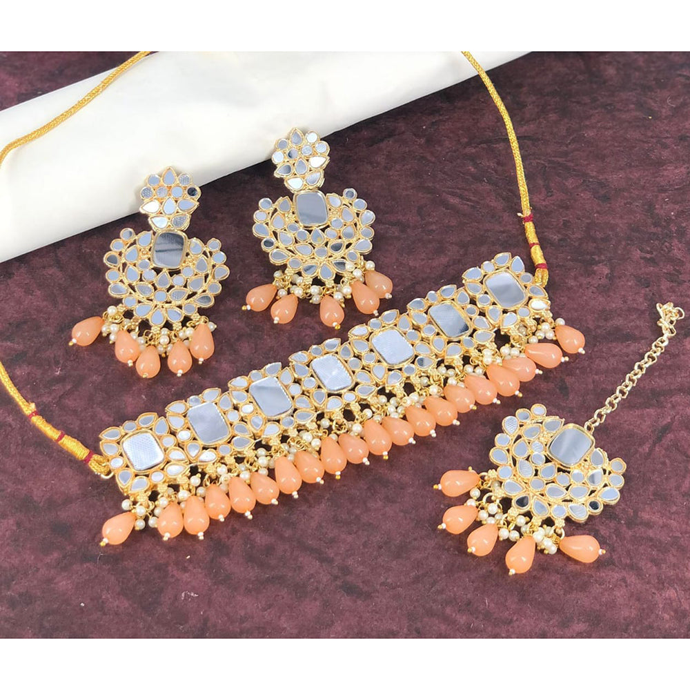 Pooja Bangles Gold Plated Mirror & Beads Necklace Set