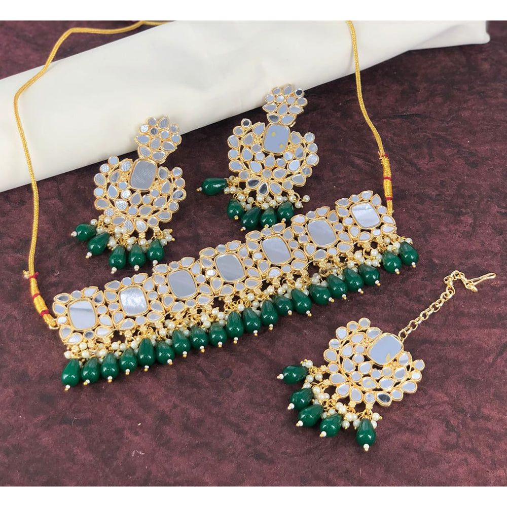 Pooja Bangles Gold Plated Mirror & Beads Necklace Set