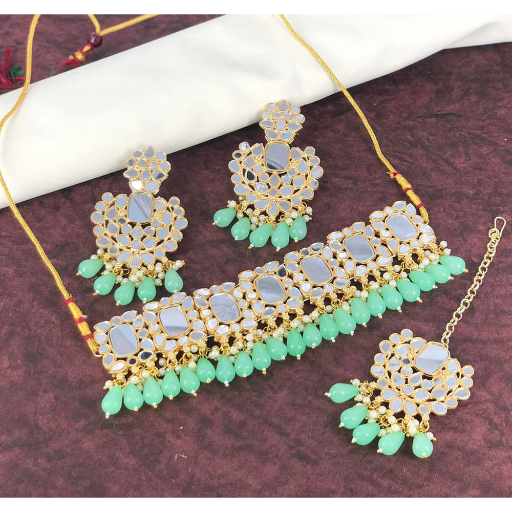 Pooja Bangles Gold Plated Mirror & Beads Necklace Set