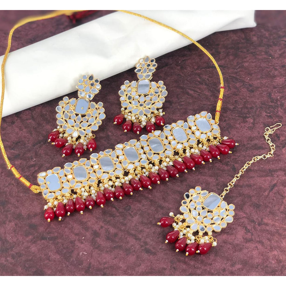 Pooja Bangles Gold Plated Mirror & Beads Necklace Set