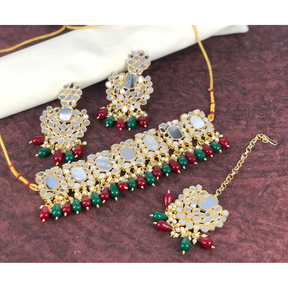 Pooja Bangles Gold Plated Mirror & Beads Necklace Set