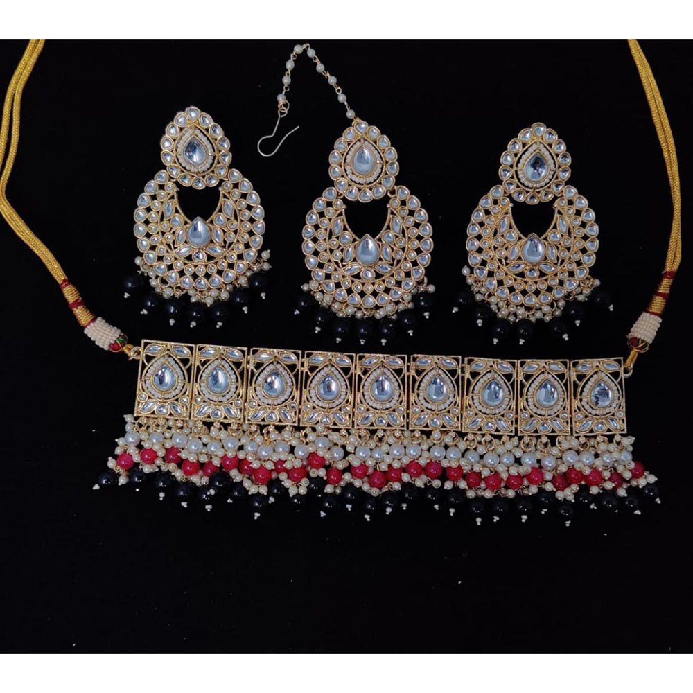 Pooja Bangles Gold Plated Kundan Stone & Beads Necklace Set