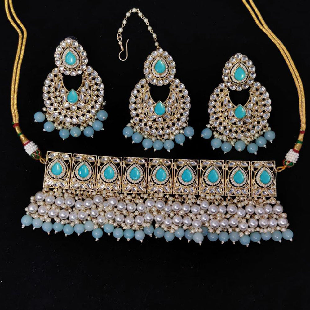 Pooja Bangles Gold Plated Kundan Stone & Beads Necklace Set