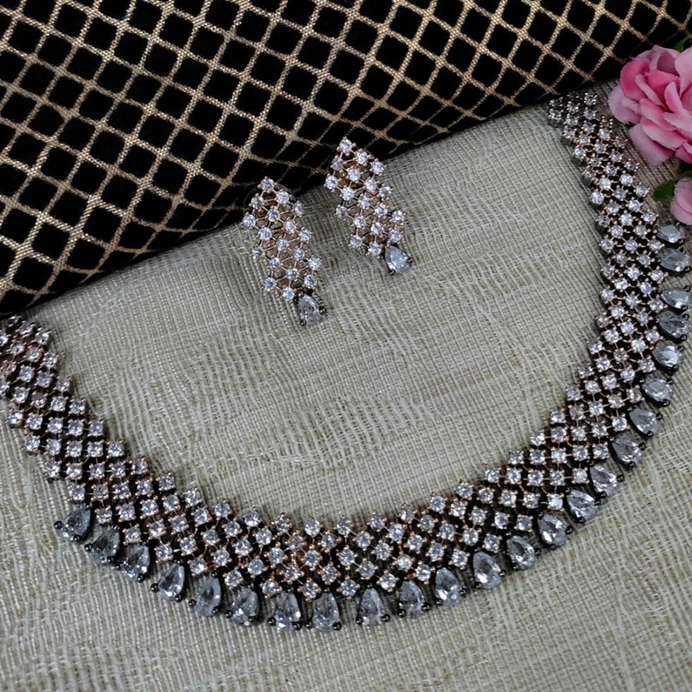 Pooja Bangles Silver Plated Austrian And Crystal Stone Necklace Set