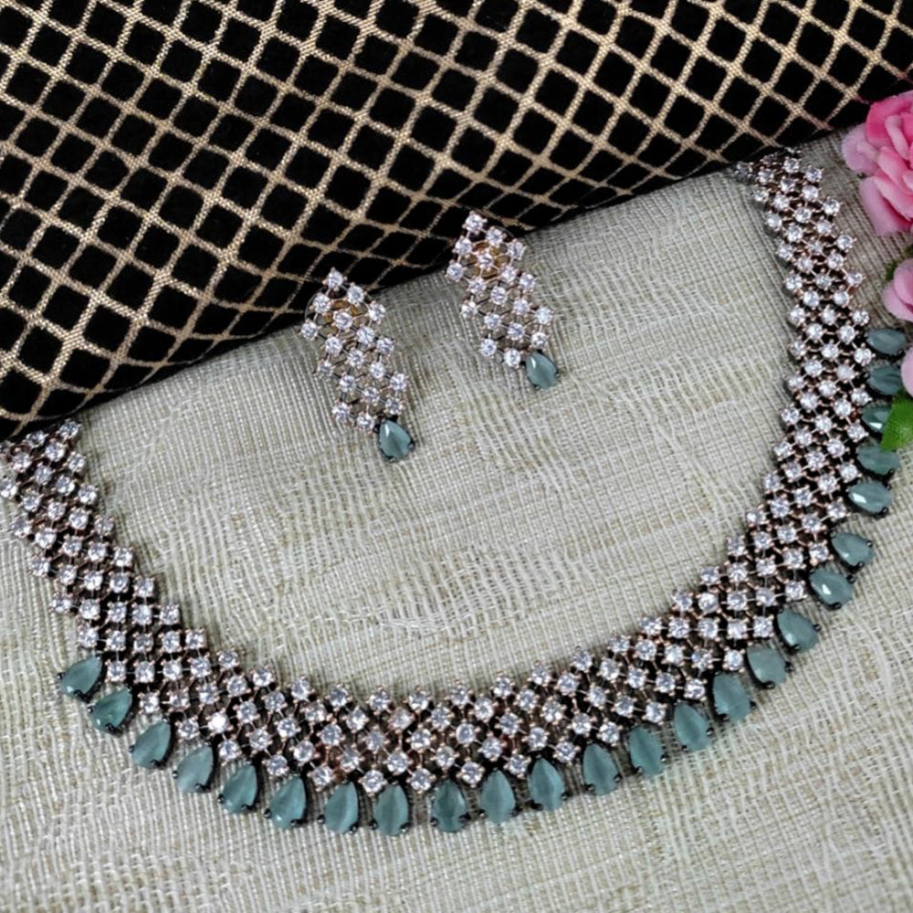 Pooja Bangles Silver Plated Austrian And Crystal Stone Necklace Set