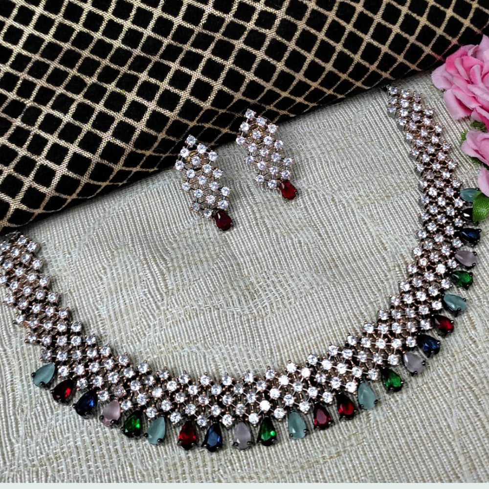 Pooja Bangles Silver Plated Austrian And Crystal Stone Necklace Set