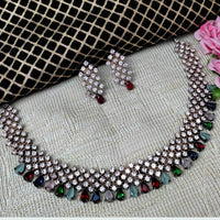 Pooja Bangles Silver Plated Austrian And Crystal Stone Necklace Set