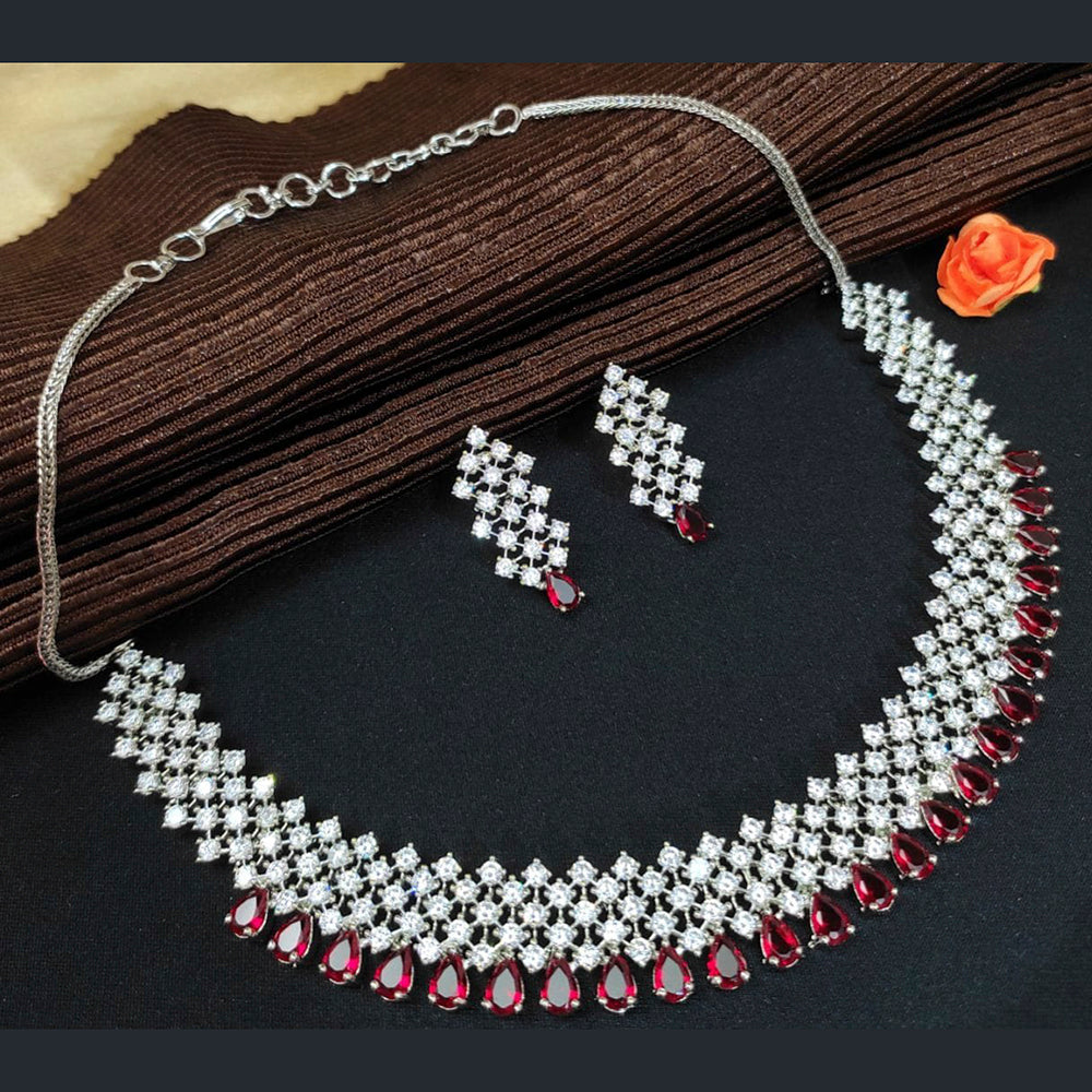 Pooja Bangles Silver Plated Austrian And Crystal Stone Necklace Set