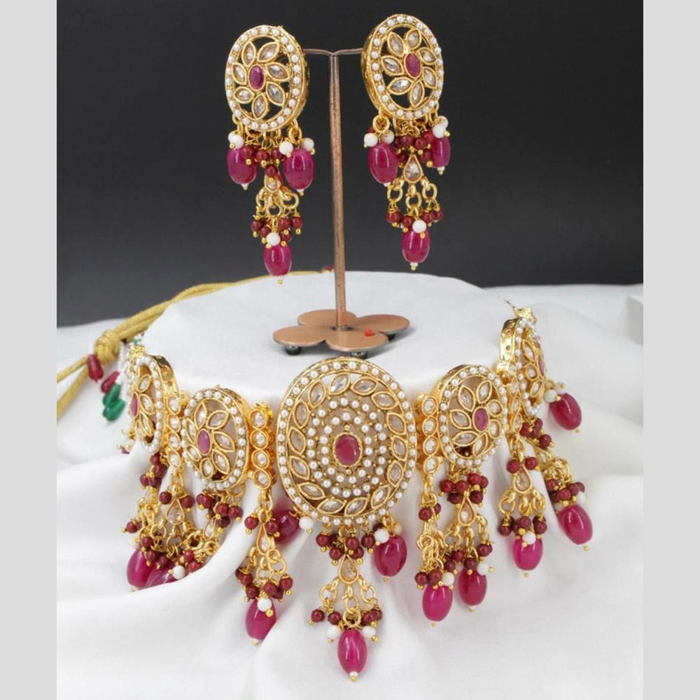 Pooja Bangles Gold Plated Ad Stone & Pearl Necklace Set