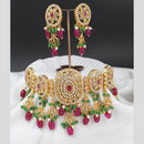Pooja Bangles Gold Plated Ad Stone & Pearl Necklace Set