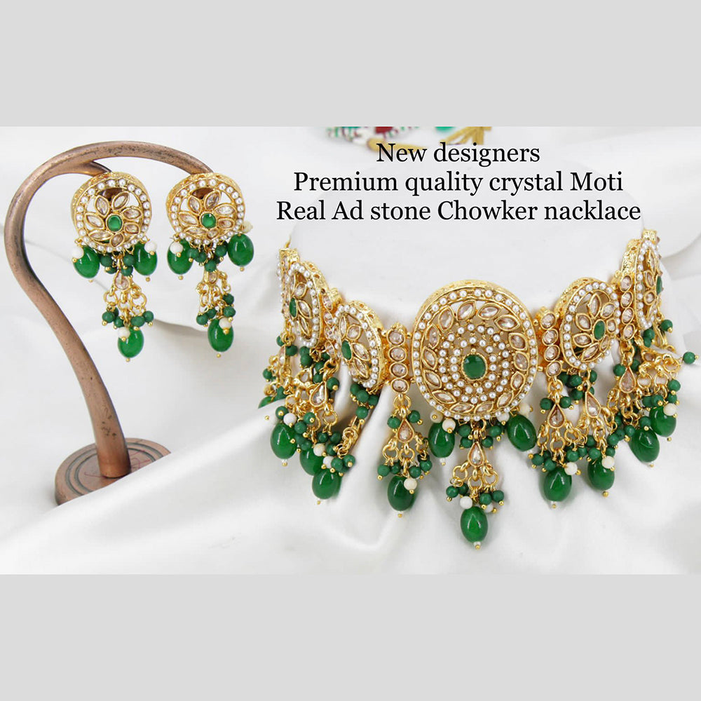 Pooja Bangles Gold Plated Ad Stone & Pearl Necklace Set