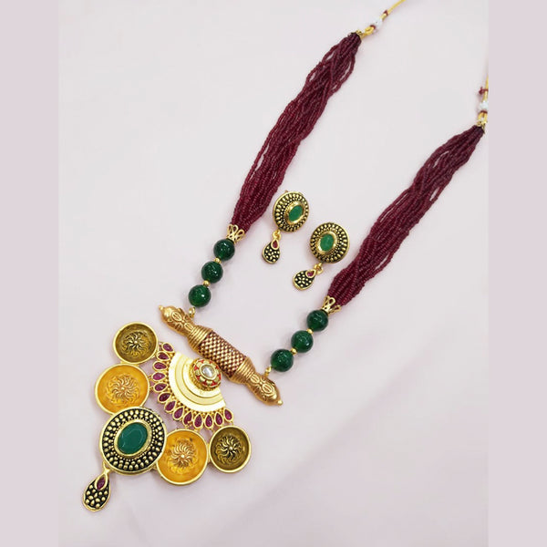 Pooja Bangles Gold Plated Pota Stone & Beads Long Necklace Set