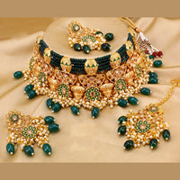 Pooja Bangles Gold Plated Crystal Stone & Beads & Meenakari Choker Necklace Set