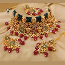 Pooja Bangles Gold Plated Crystal Stone & Beads & Meenakari Choker Necklace Set