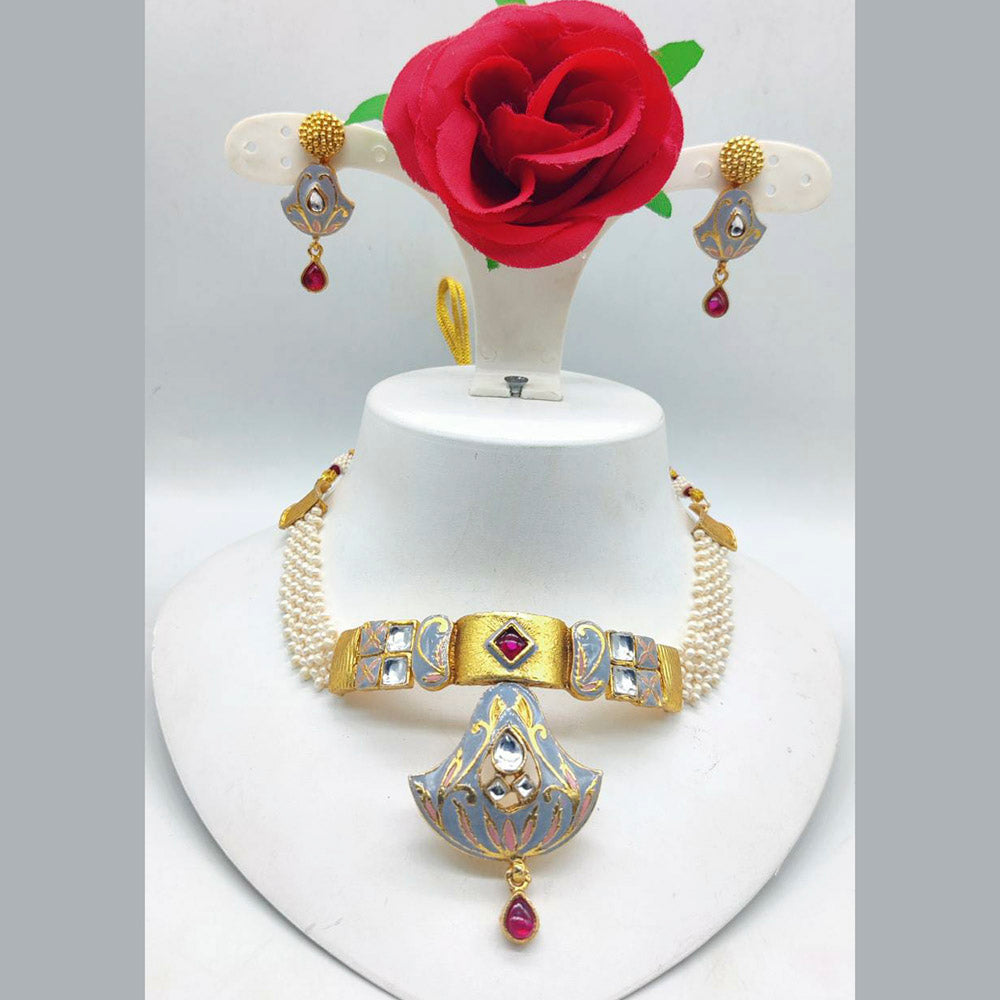 Pooja Bangles Gold Plated Meenakari And Crystal Stone Necklace Set