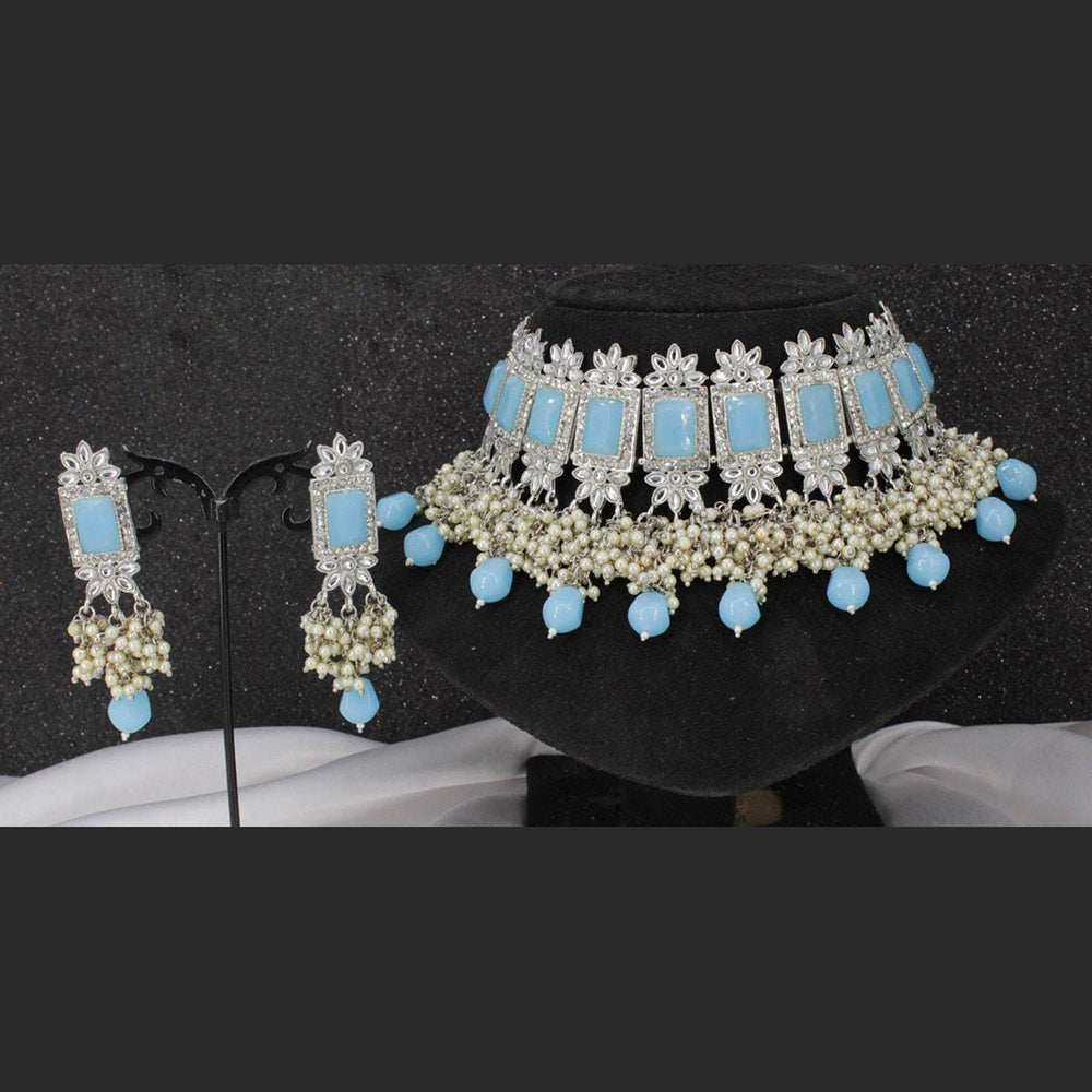 Pooja Bangles Silver Plated Kundan & Crystal Stone & Beads Necklace Set