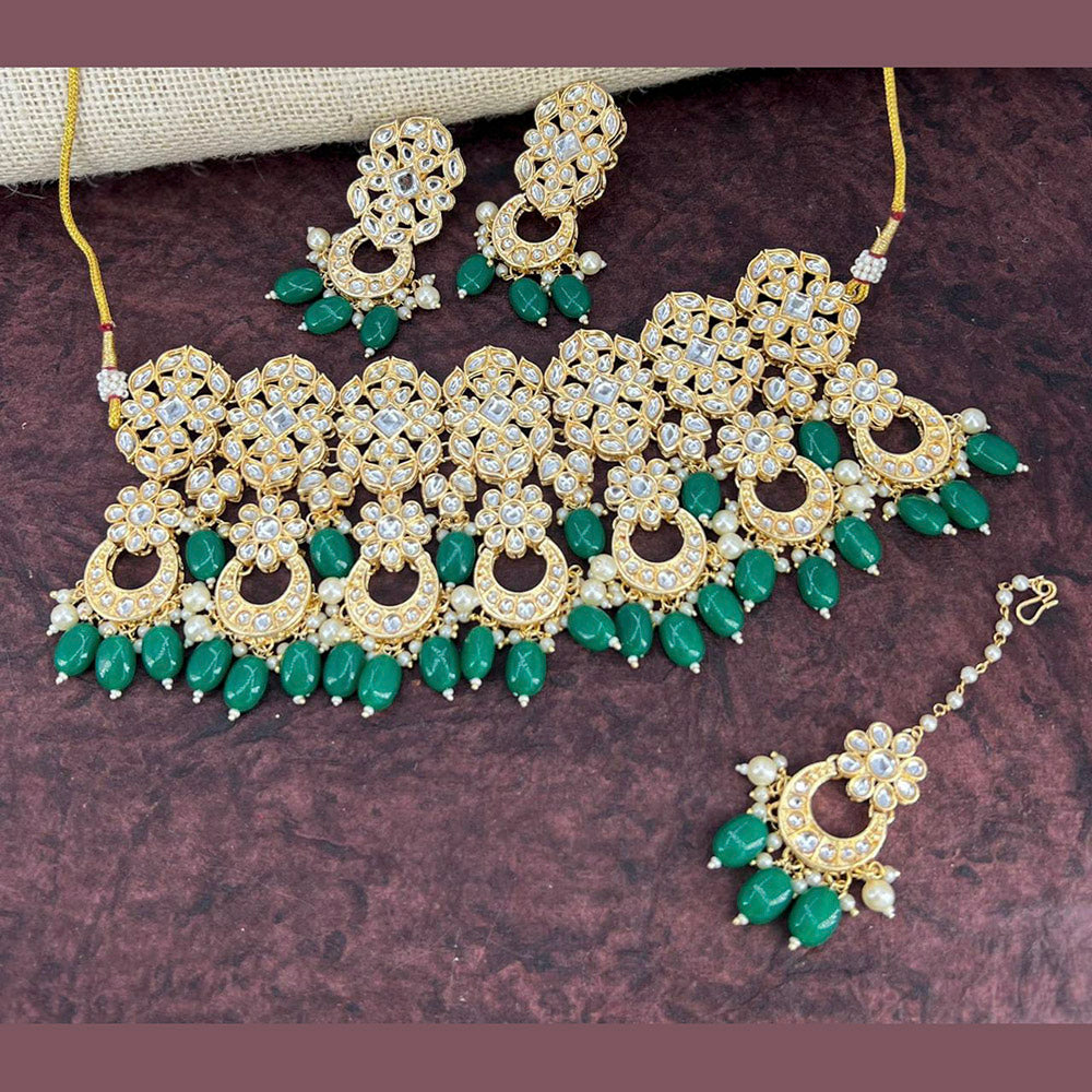 Pooja Bangles Gold Plated Kundan Stone & Beads Necklace Set