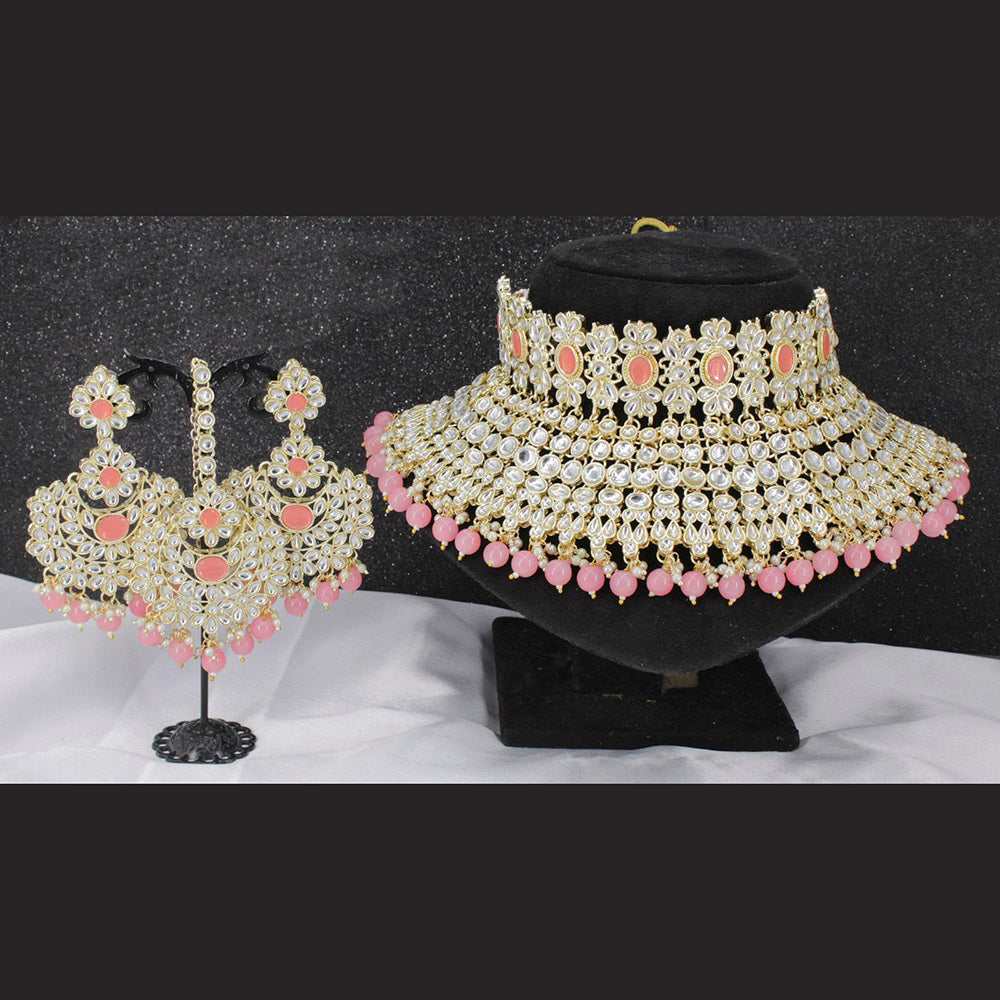 Pooja Bangles Gold Plated Kundan Stone & Beads Necklace Set