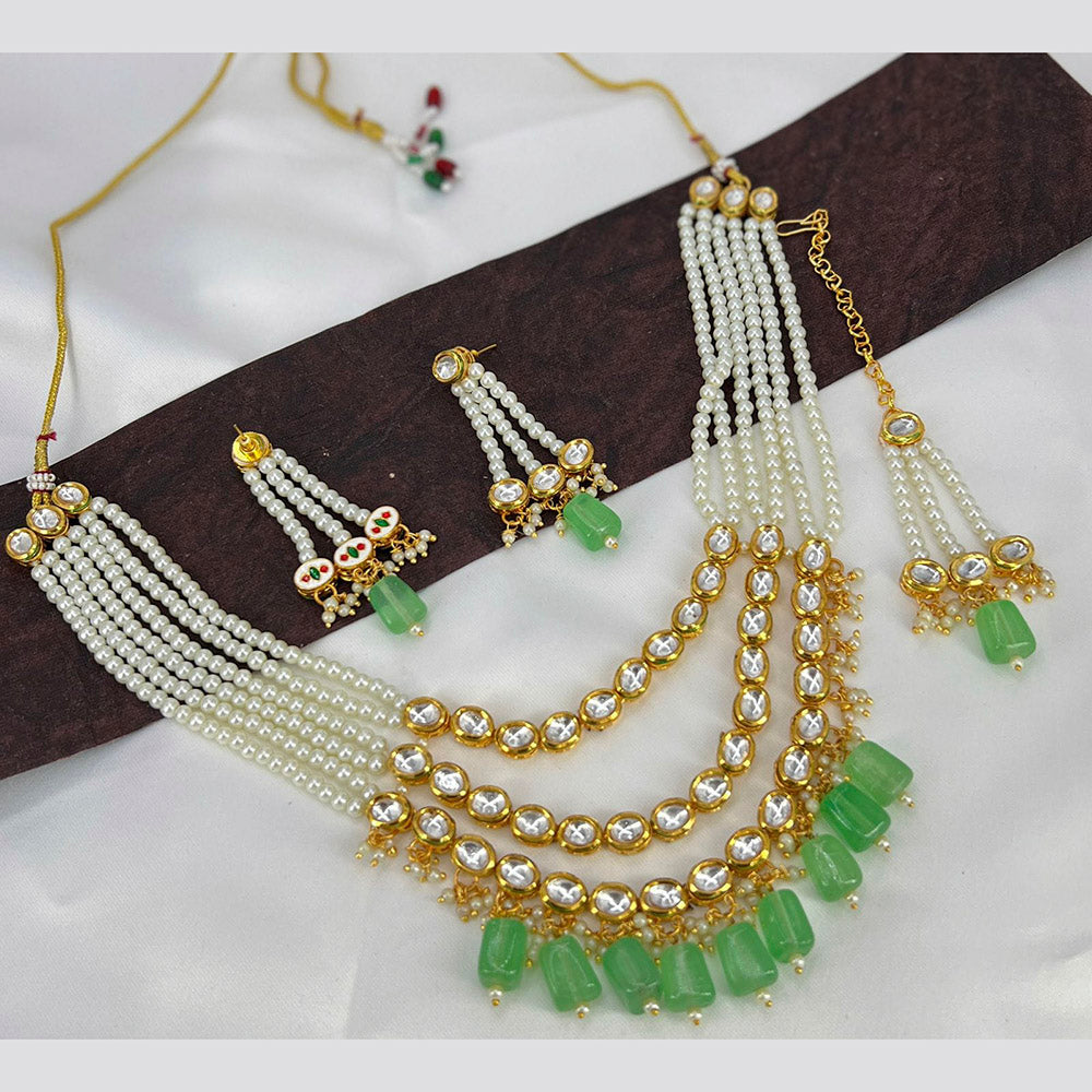 Pooja Bangles Gold Plated Kundan Stone & Beads Necklace Set