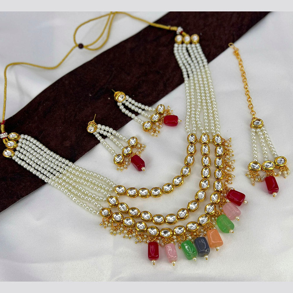 Pooja Bangles Gold Plated Kundan Stone & Beads Necklace Set