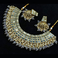 Pooja Bangles Gold Plated Kundan Stone & Beads & Mirror Necklace Set