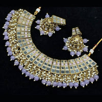 Pooja Bangles Gold Plated Kundan Stone & Beads & Mirror Necklace Set