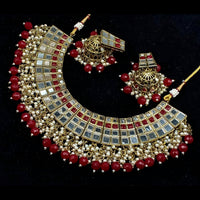 Pooja Bangles Gold Plated Kundan Stone & Beads & Mirror Necklace Set