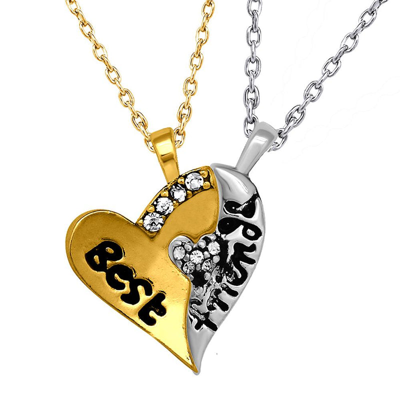 Mahi Valentine Crystal Best Friend Broken Heart Gold Rhodium Plated Pendant