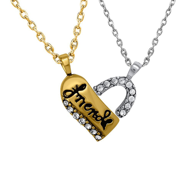Mahi Valentine Crystal Friends Broken Heart Gold Rhodium Plated Pendant