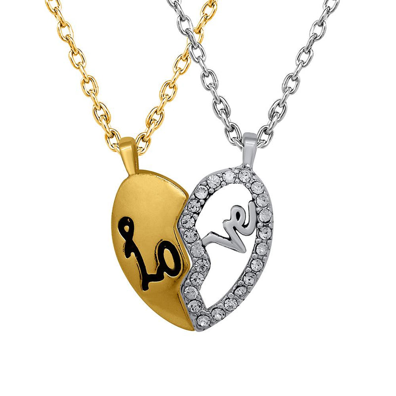 Mahi Valentine Crystal Love Broken Heart Gold Rhodium Plated Pendant