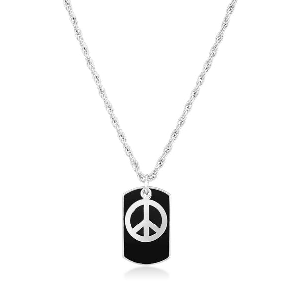 Mahi White Rhodium Plated Black Peace Dog Tag Locket For Men