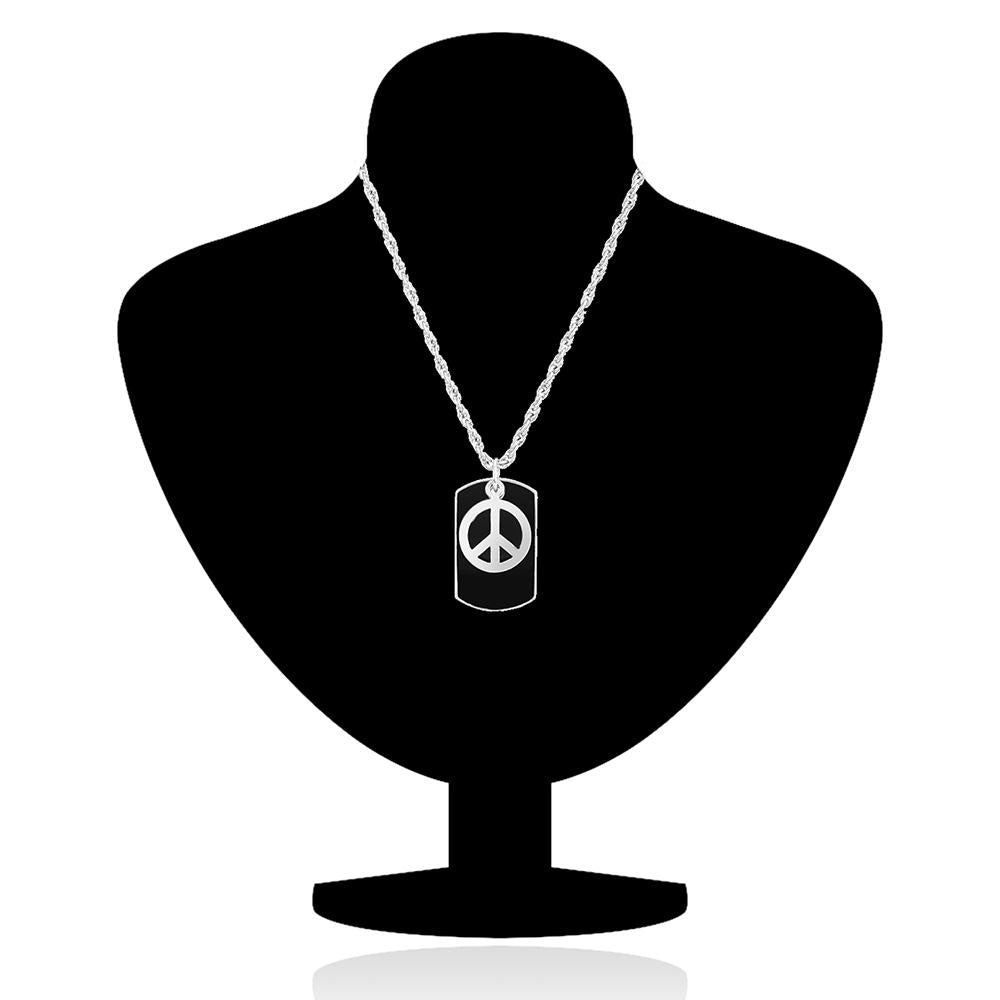 Mahi White Rhodium Plated Black Peace Dog Tag Locket For Men