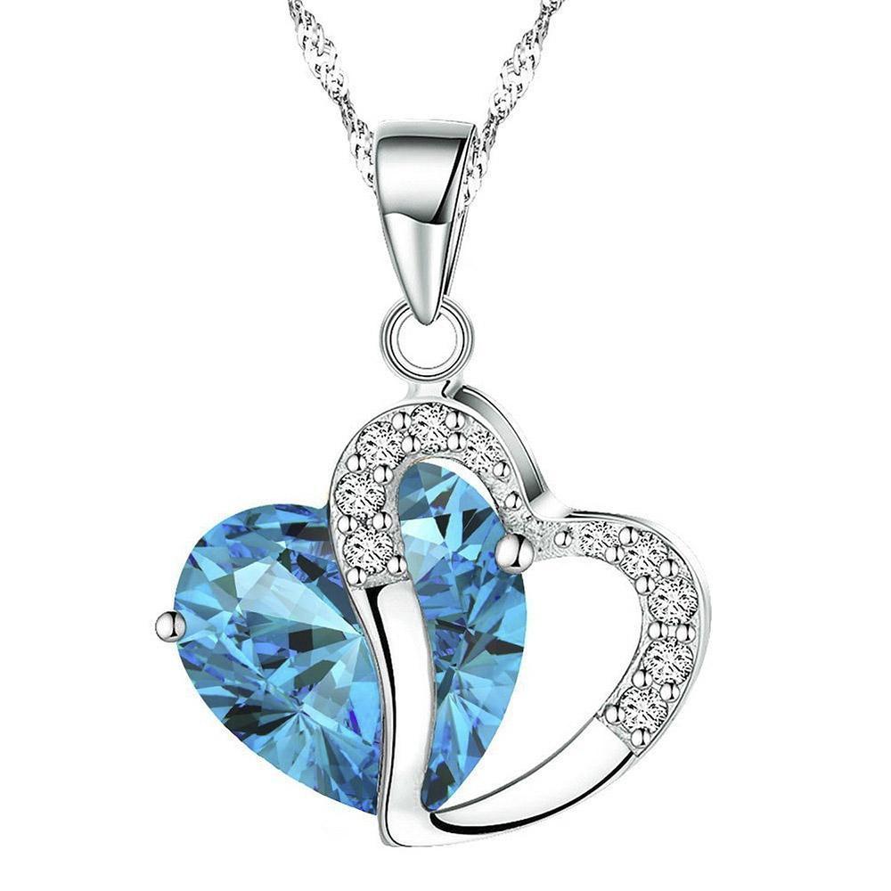 Mahi Valentine Gift Heart Shape Pendant with Aqua Blue Crystals