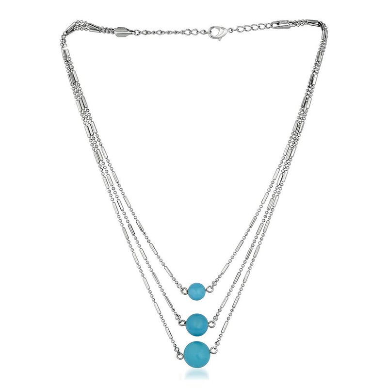 Mahi Designer Multilayered chain Aqua Blue Beads Neckace