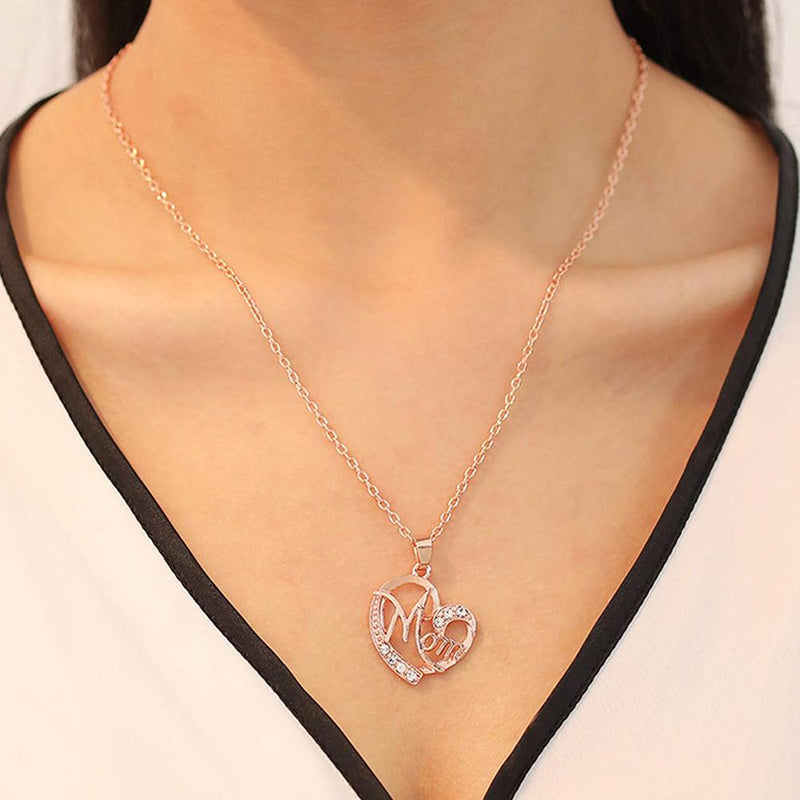 Mahi Rose Gold Plated Dual Heart Pendant For Mom With Crystal Stone