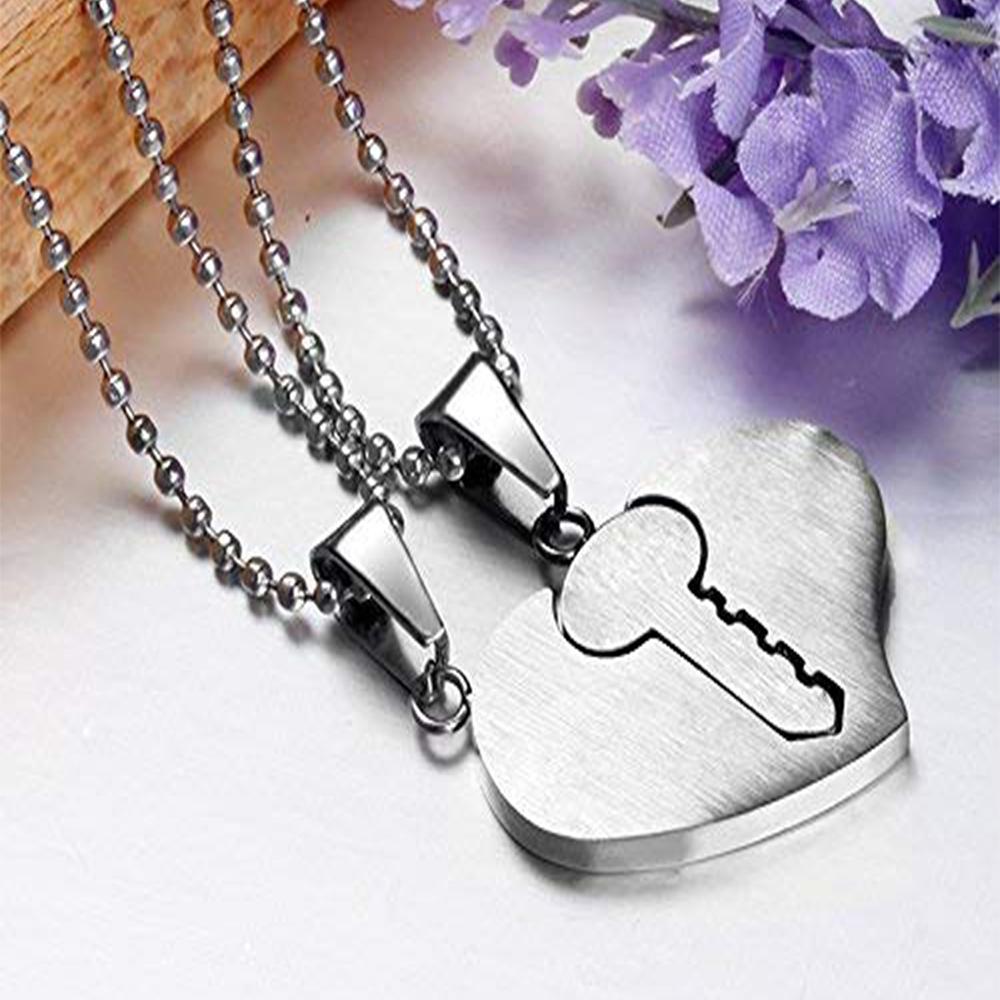 Mahi Rhodium Plated Eternal Love Heart And Key Unisex Pendant Combo