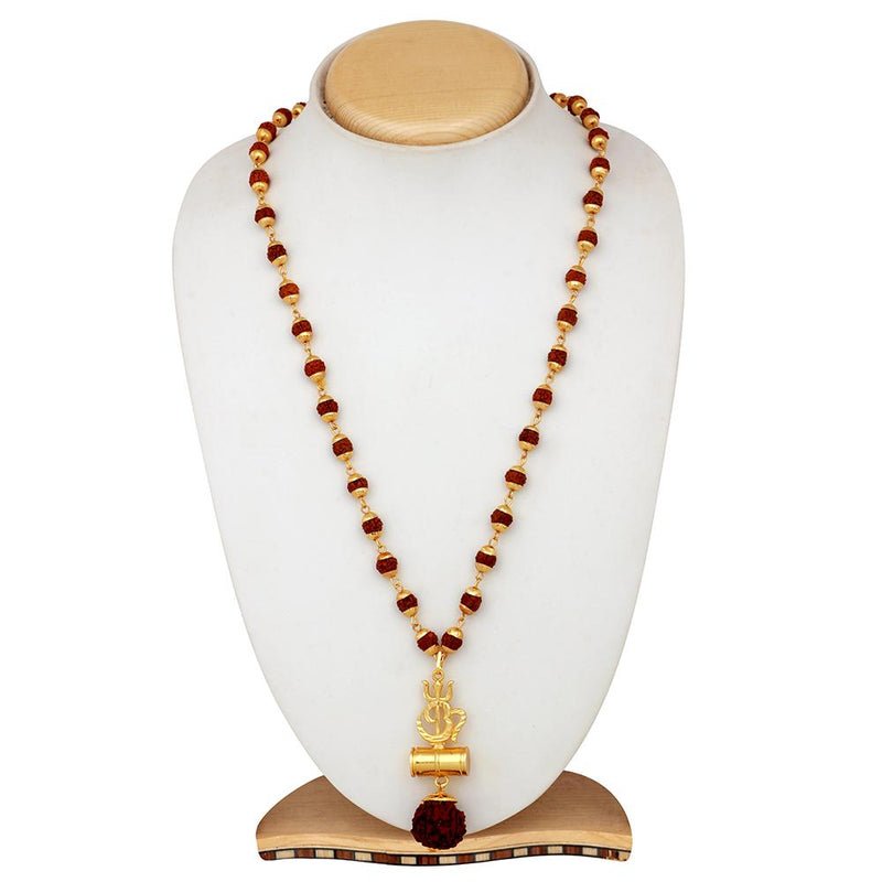 Mahi OM Trishul and Shiva Damru Religious Pendant with 24 Inch Rudraksh Mala for Men and Women (PS1101706G)