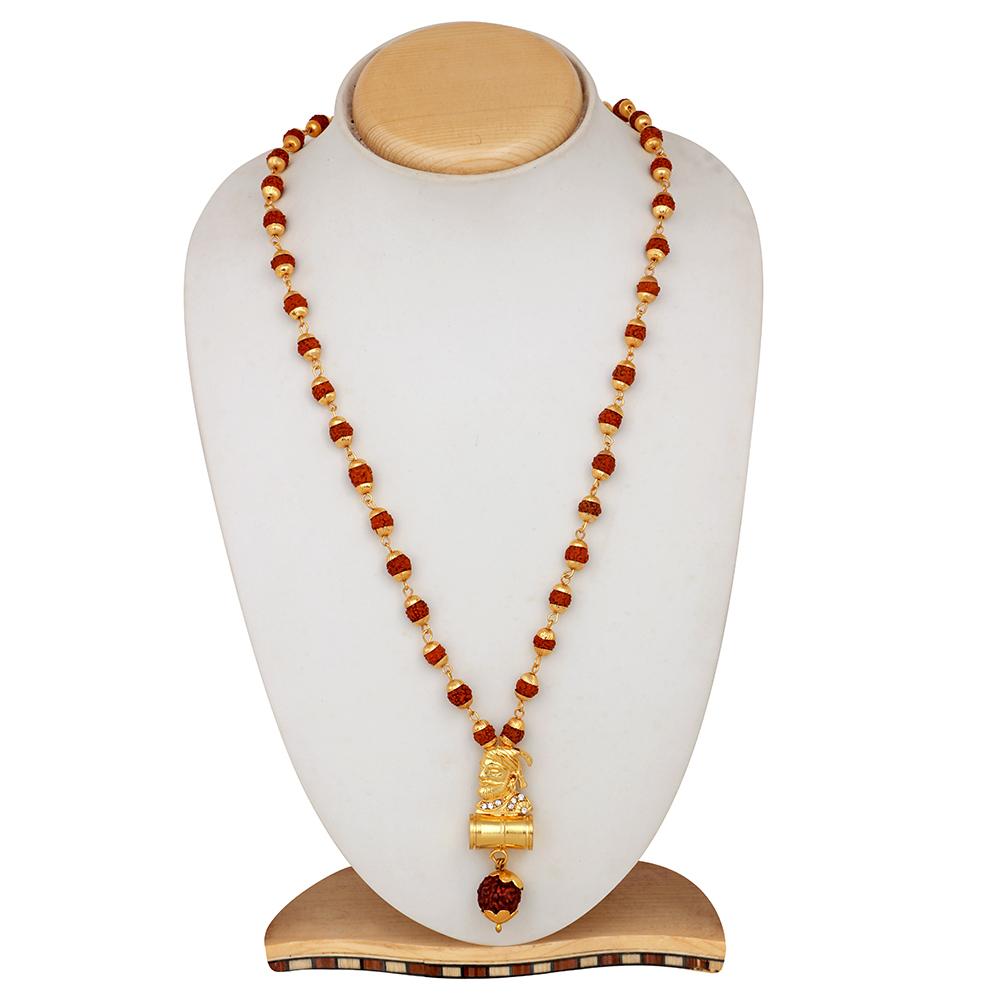 Mahi Lord Shiva Damru and Chhatrapati Shivaji Maharaj Pendant with 24 Inch Rudraksh Mala for Men and Women (PS1101707G)