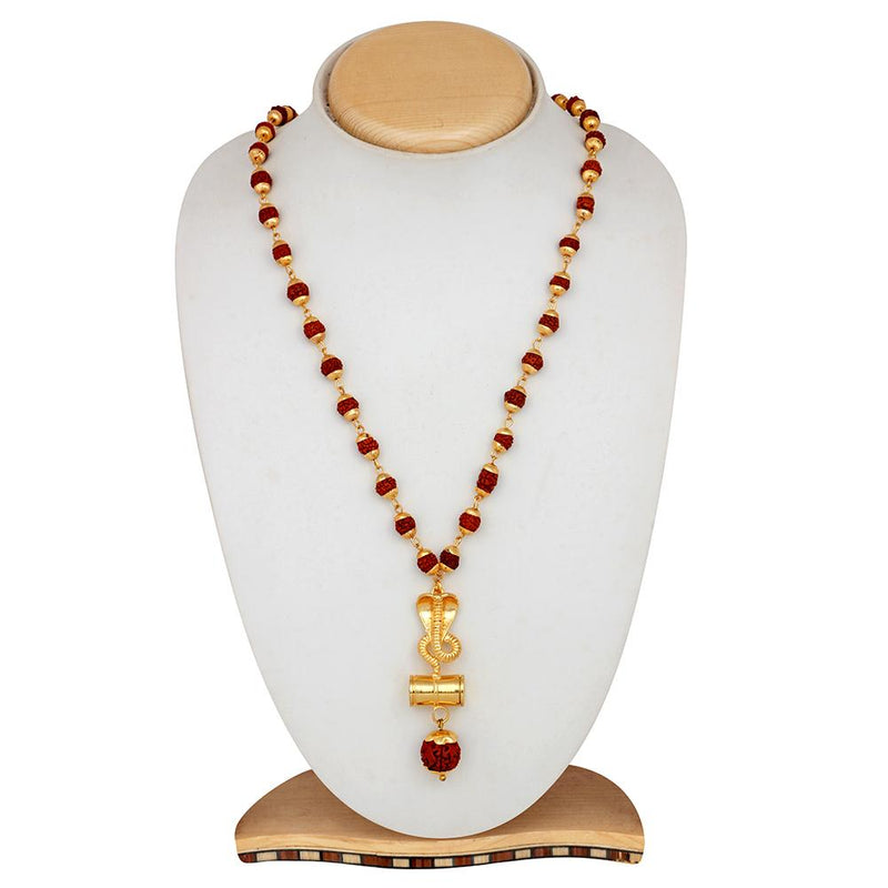 Mahi Lord Shiva Naag and Damru Religious Pendant with 24 Inch Rudraksh Mala for Men and Women (PS1101709G)