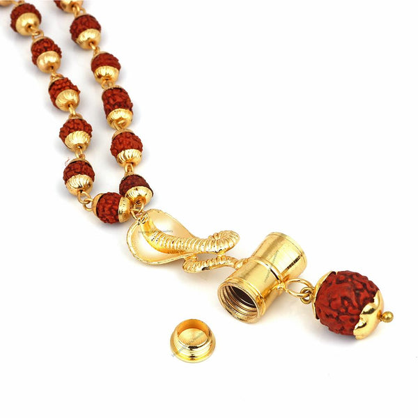 Mahi Lord Shiva Naag and Damru Religious Pendant with 24 Inch Rudraksh Mala for Men and Women (PS1101709G)