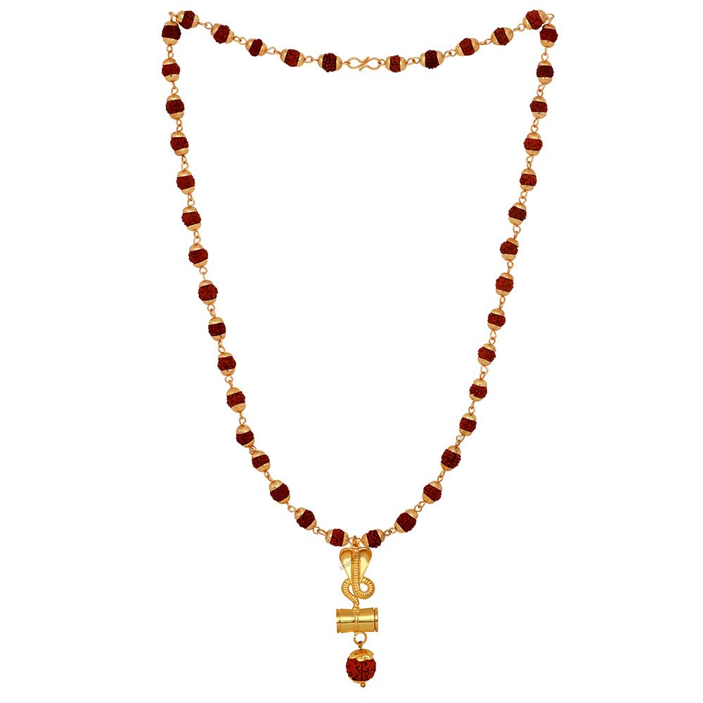 Mahi Lord Shiva Naag and Damru Religious Pendant with 24 Inch Rudraksh Mala for Men and Women (PS1101709G)