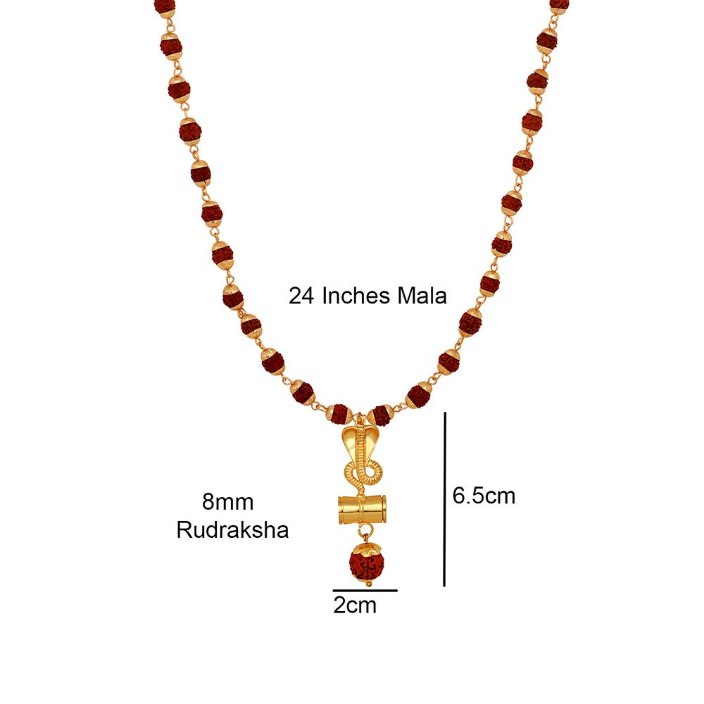 Mahi Lord Shiva Naag and Damru Religious Pendant with 24 Inch Rudraksh Mala for Men and Women (PS1101709G)