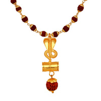 Mahi Lord Shiva Naag and Damru Religious Pendant with 24 Inch Rudraksh Mala for Men and Women (PS1101709G)